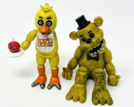 Five Nights at Freddy&#39;s Mini Figure Set Sitting Golden Freddy + Chica NoArm FNAF - £13.39 GBP