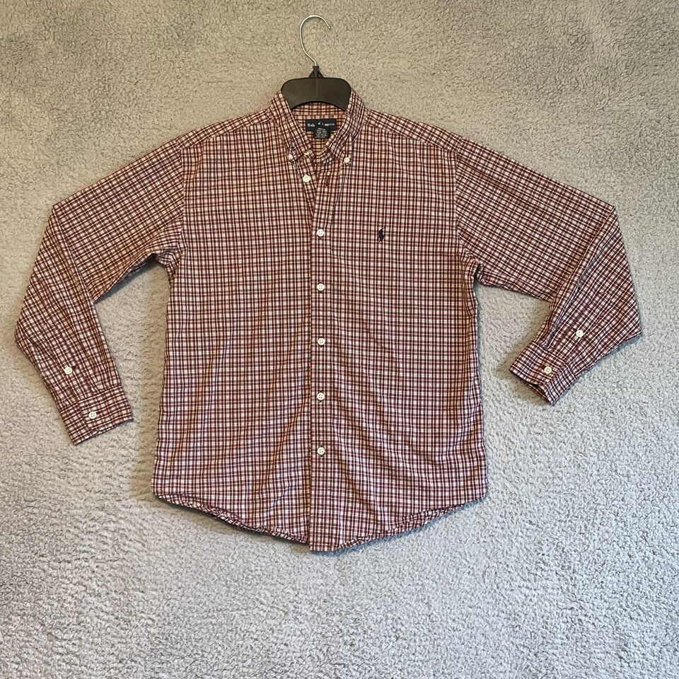 Primary image for Ralph Lauren Shirt Boys Large 14/16 Red Plaid 100% Cotton