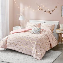 Codi Ziggy Pink / Rose Gold Comforter Set for Full/Queen Size Bed, Metallic Prin - £73.53 GBP