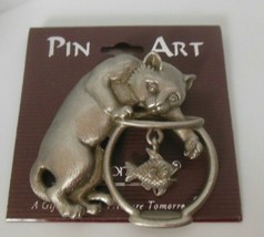 PIN ART Spoontiques Pewter Cat Fish Bowl Brooch - £14.81 GBP