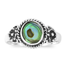 Daisy Floral Embrace Abalone Shell Sterling Silver Ring-8 - £9.19 GBP