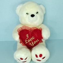 Valentine Off White Bear I Love You Red Heart Plush Stuffed Animal 15&quot; SKM - £17.16 GBP