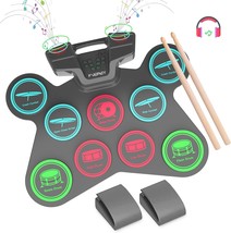 Electric Drum Set 9 Drum Practice Pads Roll Up Drum Kit Portable Digital Drum Ma - £74.29 GBP