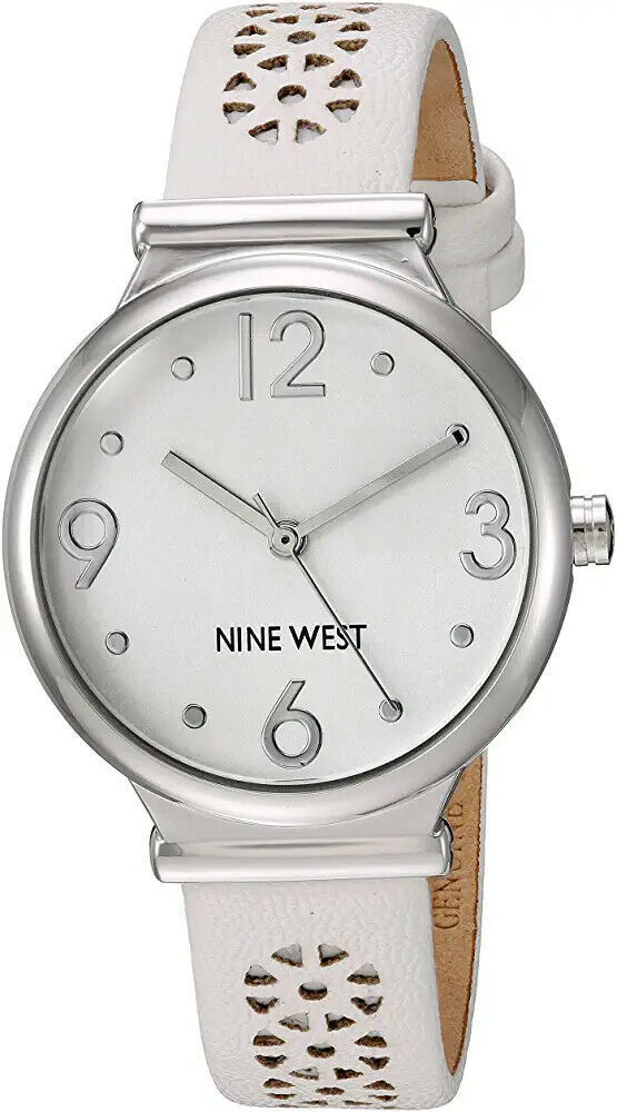 Nine West Women's NW/1781WTWT Silver-Tone and White Strap Watch - £30.01 GBP