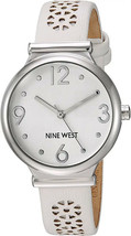 Nine West Women&#39;s NW/1781WTWT Silver-Tone and White Strap Watch - £29.87 GBP