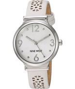 Nine West Women&#39;s NW/1781WTWT Silver-Tone and White Strap Watch - £28.39 GBP