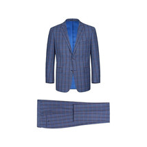 Mens Suit by RENOIR English Plaid Window Pane European Business 291-19 Blue Rust image 2