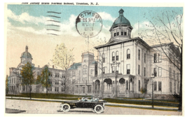 New Jersey State Normal School Trenton Postcard with Old Car In Front  1919 - £11.12 GBP