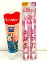Colgate Kids Toothpaste Llama Bubble Fruit Exp 6/23 2-Pk Pink Camo Toothbrush - £5.91 GBP