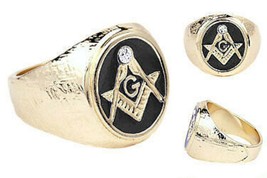 Masonic Mason Gold Black Color Ring All Sizes - £71.93 GBP