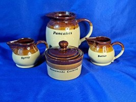 Vintage Handmade Clay Pancake Day Pitcher Set 4pcs. EUC  - £63.53 GBP