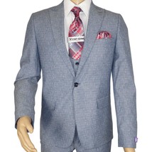 Men 3pc European Vested Suit WESSI  JVALINTIN Slim Fit JV22 Sky Blue One Button image 2