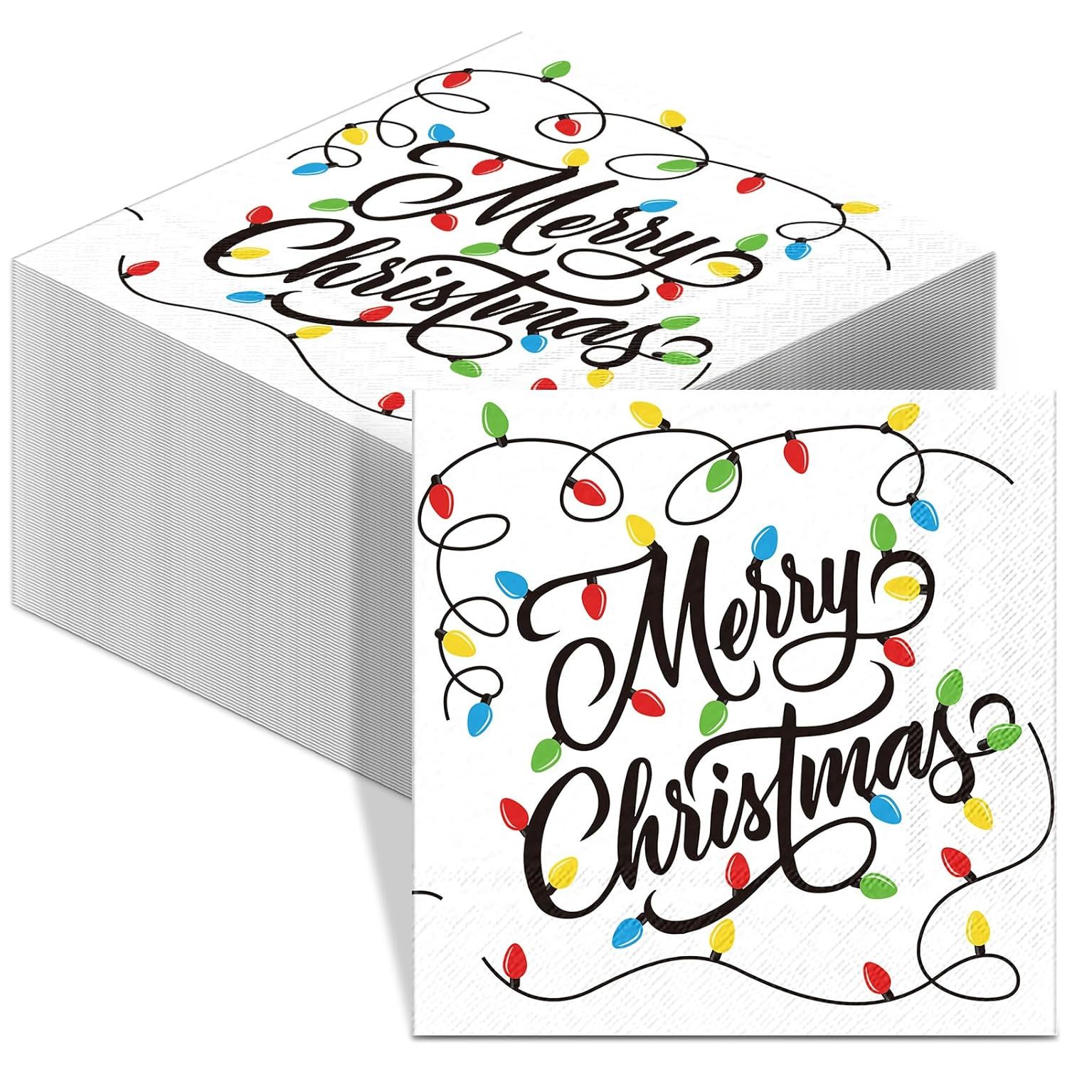 100 Pcs Christmas Light Beverage Cocktail Napkins Disposable Merry Christmas Nap