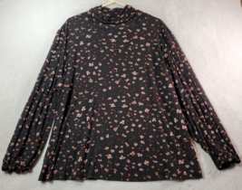 Sanctuary Blouse Top Womens 3X Black Floral Sheer Long Sleeve Cowl Neck Lined - £17.07 GBP