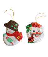 Vintage Christmas Ornaments Lot Sequins Beads Padded Hanging Santa Snowman - $12.30