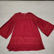 Umgee Floral Lace Blouse Womens M Burgundy Bell Sleeve Boho Tunic Top Shirt - £19.24 GBP