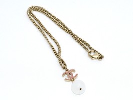 CHANEL Pendant Necklace CC Logo pink gold 07C Pearl coating peel off USED - £174.34 GBP