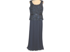 Marina Size 12 Formal Gown Long, Navy Blue, Sleeveless, Soutache &amp; Sequins - £48.04 GBP