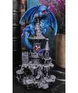 Small Blue Guardian Dragon Protecting Rhinestone Rock Crystal Castle Fig... - €16,30 EUR