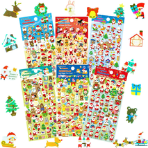 Christmas Stickers 6 Sheets with Snowman, Reindeer, Tree, Bear, Santa Claus Happ - £6.51 GBP