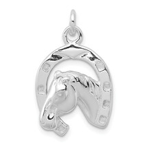 Silver Polished Horseshoe with Horse Head Pendant QC8646 - £26.07 GBP