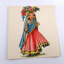 Dolls of Many Lands Card India Vintage Blank Note Card for Collage, Ephe... - $2.50
