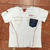 Women&#39;s Fashion Pepe Jeans White | Navy Denim Pocket Tee Shirt - £37.66 GBP