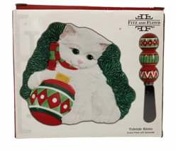 Fitz And Floyd Yuletide Kitten Snack Cheese Plate With Spreader 2008 New In Box - £42.43 GBP