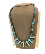 Hematite Beaded Necklace w/ Turquoise Beads and Rods 18&quot; - $14.24