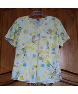 Tinkerbell Scrubs Top DISNEY Dreams Do Come True Yellow Cotton Medical V... - $31.54 CAD
