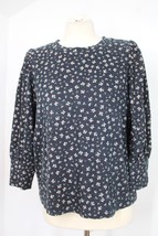 Loft L Dark Floral Puff Shoulder 3/4 Sleeve Sweatshirt Top - £20.54 GBP