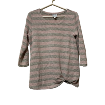 Sunday Pullover Sweater Women&#39;s L Pink Green Striped 3/4 Sleeve Scoop Ne... - £15.81 GBP