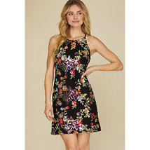 Floral Black Sequin Dress   Halter Dress Sleeveless Short Formal Evening Dress - £77.63 GBP