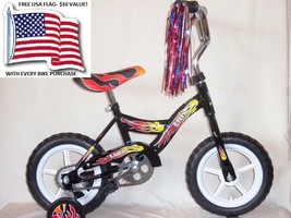 Bike 12&quot; Boy Black w/ Adj.Training Wheels + Free Usa 3x5&#39; Flag - £47.32 GBP