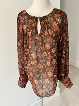 ANTHROPOLOGIE Size L Ranna Gill Brown Floral Smocked Top Reminds Me Of A... - £28.94 GBP