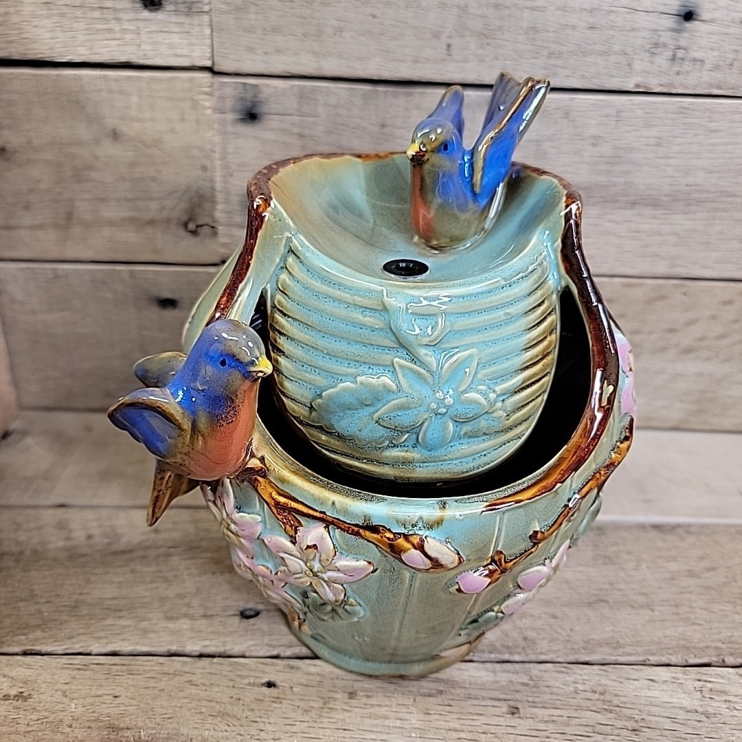 Coyne&#39;s Hand Glazed NATURES GARDEN Ceramic water MEDITATION FOUNTAIN Blu... - $18.76