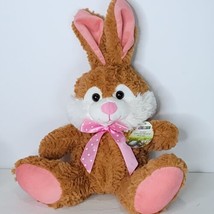 Bunny Brown Pink Polka Dot Bow Ears Rabbit Easter Plush Stuffed Animal 16&quot; - £17.02 GBP