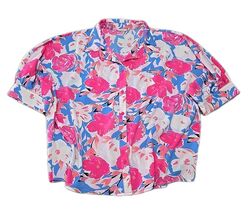 Jodifl Button Up Blouse pink &amp; blue Floral Print Womans Size Large D1 - $18.80