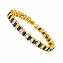 30.05 CT Coupe Baguette Simulé Saphir 14K or Jaune Plaqué Tennis Bracelet - $205.68