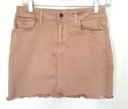 O2 Denim Skirt Juniors Size Large Brown Denim Short  Distressed Hem Flat Front - £12.50 GBP