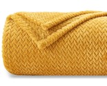 Super Soft Throw Blanket Mustard Yellow Premium Silky Flannel Fleece Lea... - £19.95 GBP