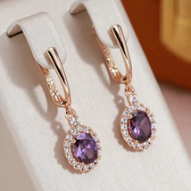 3.50Ct Oval Cut Simulated Amethyst Drop &amp; Dangle Earrings 14K Rose Gold Plated - £52.30 GBP