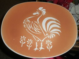 Vintage Harkerware Platter Cock O&#39; Morn Rooster Coral Embossed 11¼” X 9¾ - £14.11 GBP