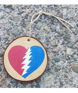Grateful Dead Bolt Heart Hand Painted Wood Ornament    Home  Decor   - $17.76 CAD