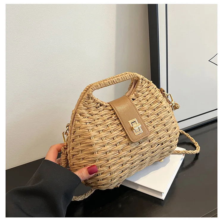 Twist Lock Wicker Rattan Bag Woven Women Handbag Summer Travel Beach Bag  Straw  - $76.66