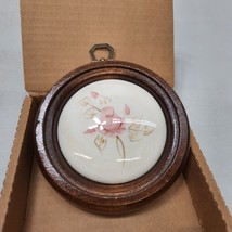 Vtg Hand Painted Pink Rose Ceramic Wood Wall Hanging USA  Lasting Products #1325 - $11.63