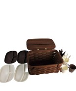 Vintage Basketville Double Handle Wooden Picnic Basket w/ Cups, Plates, ... - $827.55 MXN
