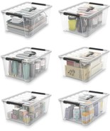 Clear Storage Bins 6 Pack Stackable Plastic Storage Pack With Handle Brand New - $35.25