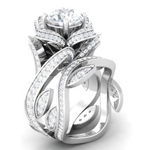 3.50Ct Simulated Diamond 14K White Gold Lotus Engagement Ring Bridal Set Size 9 - £262.34 GBP