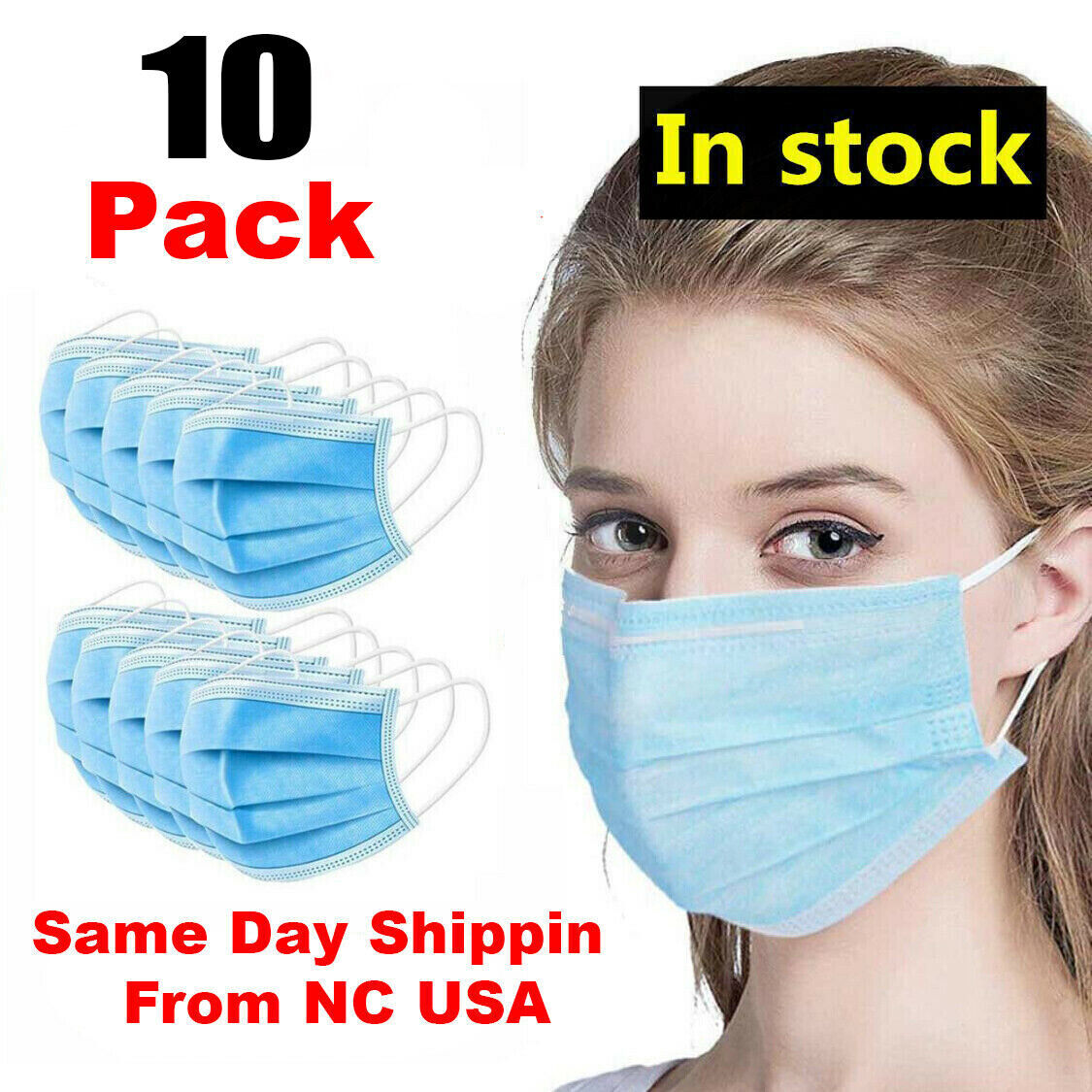 10 PCS Face Mask Disposable 3-Ply Earloop Mouth Cover with Box IN STOCK ... - $9.79